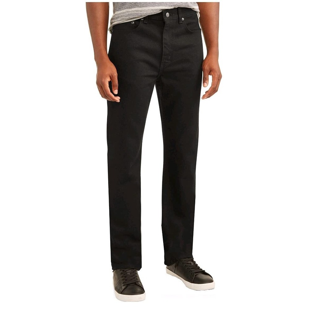 George Mens Jeans Size 38x30 Black Cotton Regular Fit Straight-Leg Carpenter